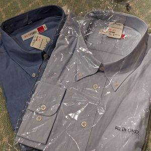 Two Redford size 46 XXL blue button down dress shirts NEW. non iron!